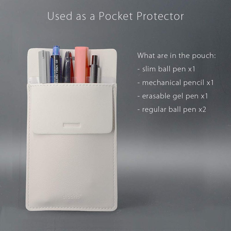 diodrio Pocket Protector, Leather Pen Pouch Holder Organizer, for Shirts Lab Coats, Hold 5 Pens, Designed to Keep Pens Inside When Bend Down. No Breaking of Pen Clip. Thick PU Leather, White, 2 Per Pack. - Image 4